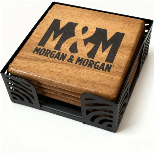 Morgan & Morgan Acacia Wood Coaster Set with Metal Holder