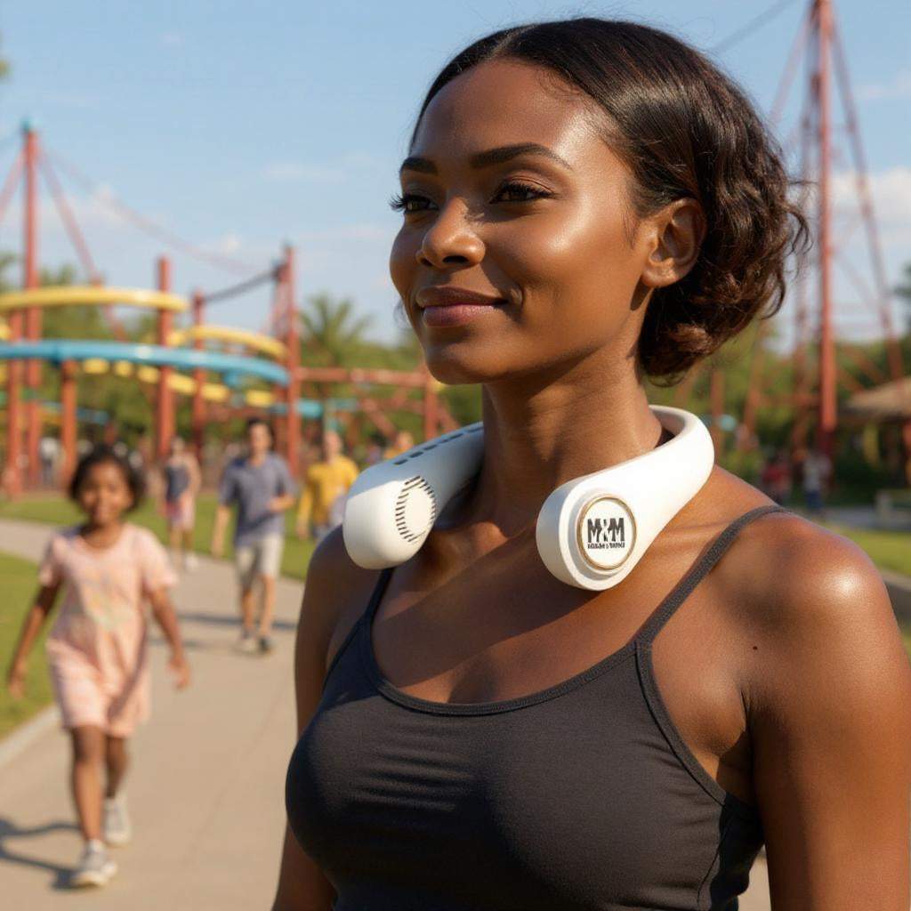 M&M Turbo Neck Fan – Hands-Free Cooling with Style