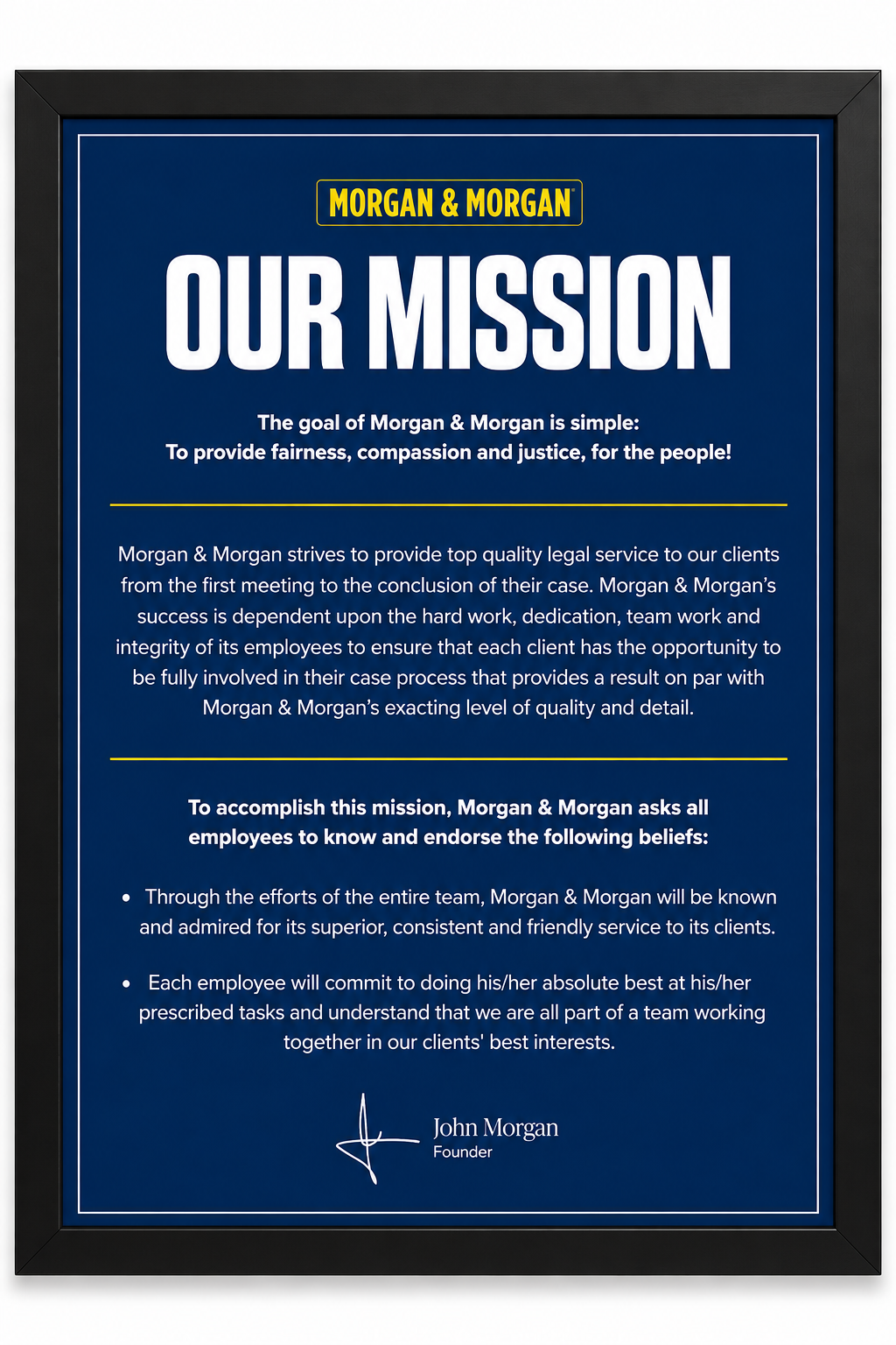 Morgan & Morgan Mission Statement Poster — 22" x 28" Framed