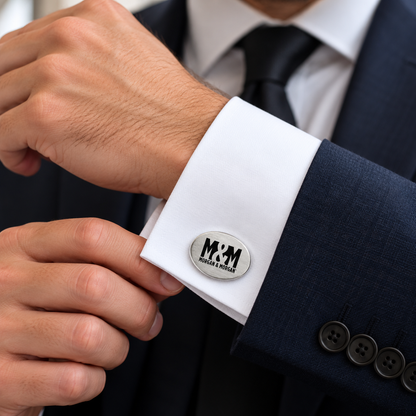 Morgan & Morgan Oval Cufflinks — Brushed Stainless Steel