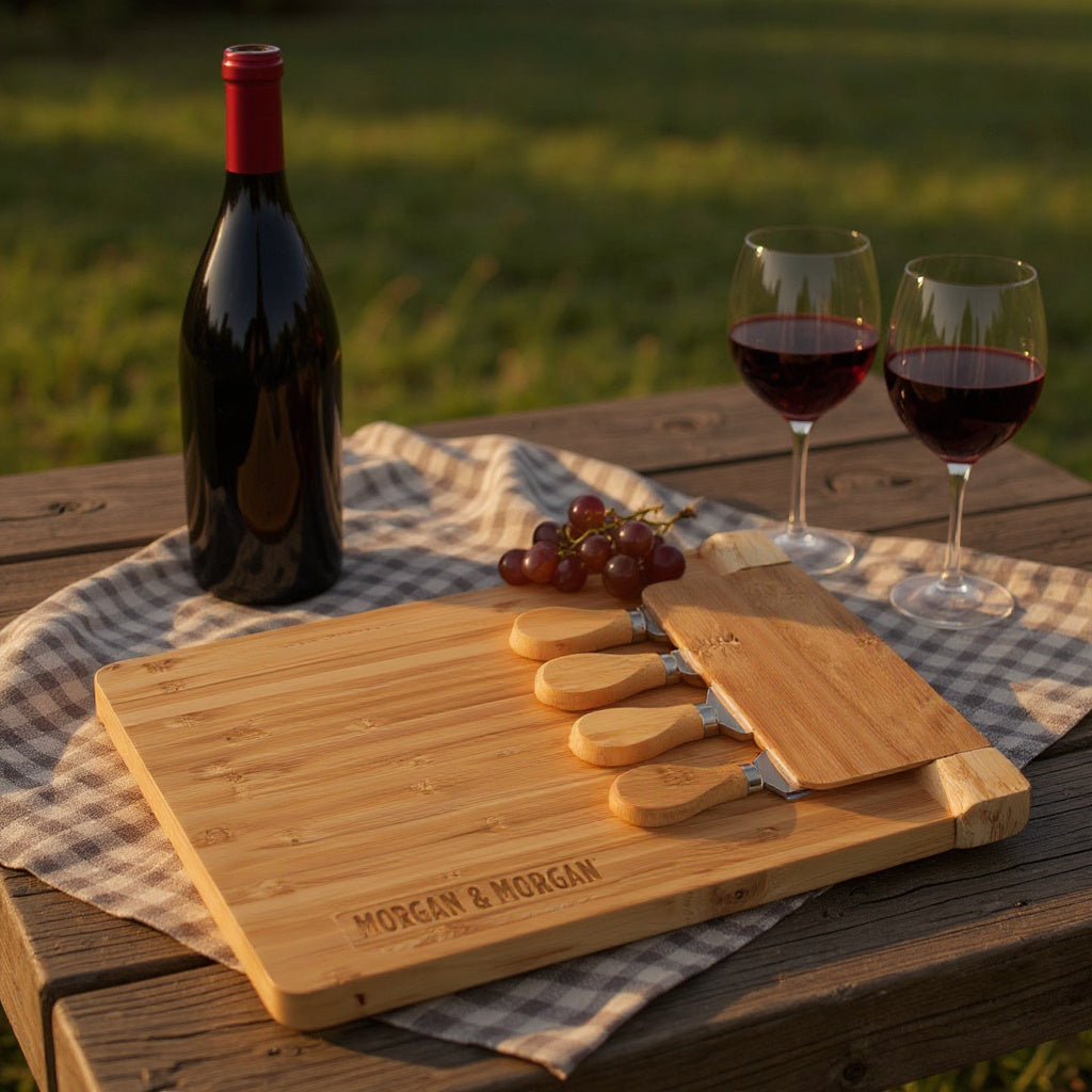 Morgan & Morgan 5-Piece Magnetic Bamboo Cheese Board Set