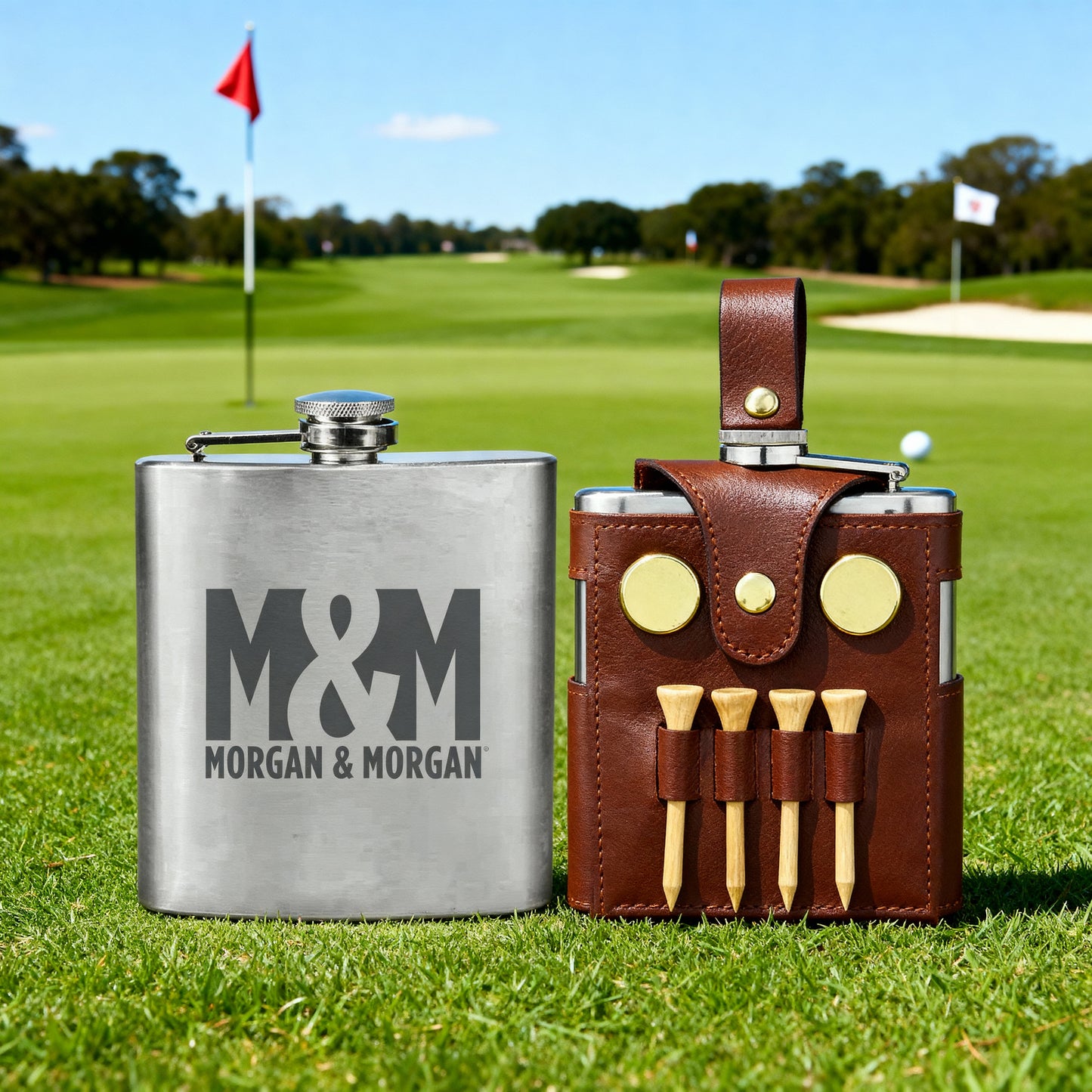 Morgan & Morgan Golfer’s Flask Set with Vegan Leather Carrying Case