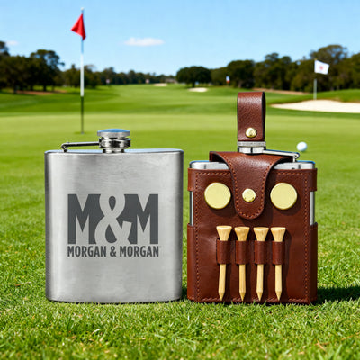 Morgan & Morgan Golfer’s Flask Set with Vegan Leather Carrying Case
