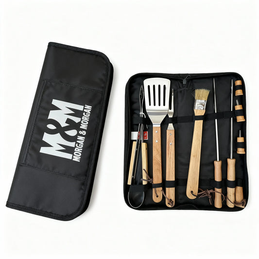 Morgan & Morgan Redwood 10-Piece Stainless Steel BBQ Tool Set with Carrying Bag