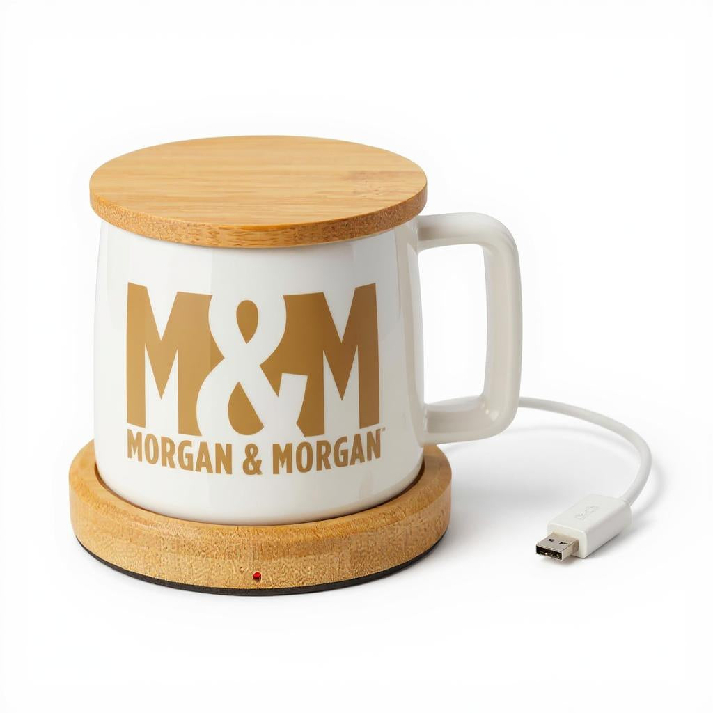 M&M Heated Mug with USB Bamboo Warmer
