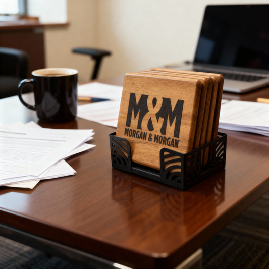 Morgan & Morgan Acacia Wood Coaster Set with Metal Holder