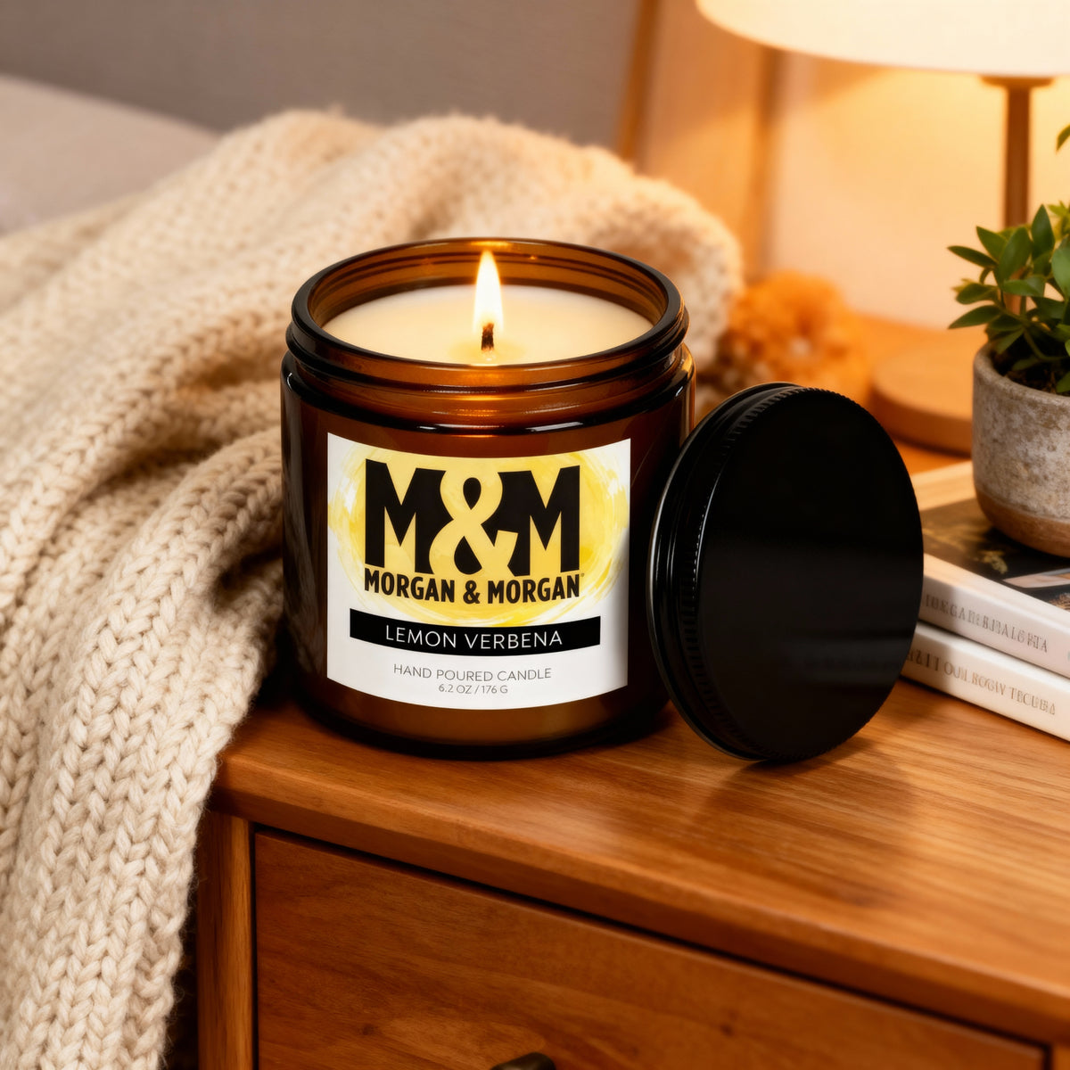 Morgan Cundle Morgan & Morgan Amber Glass Candle – Lemon Verbena (8 oz) – Morgan Swag ...