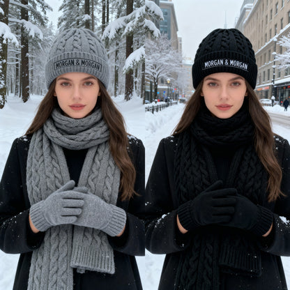 Morgan & Morgan Knit Winter Set — Beanie, Scarf & Gloves