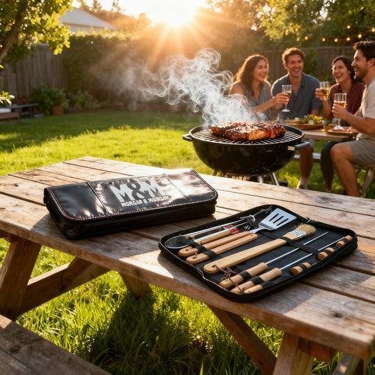 Morgan & Morgan Redwood 10-Piece Stainless Steel BBQ Tool Set with Carrying Bag